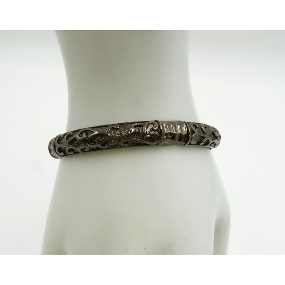 Silver Tone Stretch Bangle Bracelet Womens Scroll Filigree Design Elastic Fit